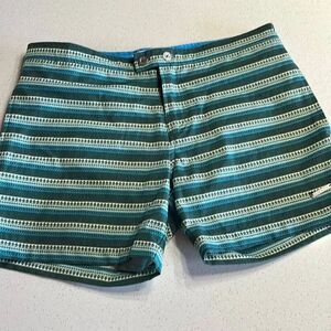 Parke & Ronen Swim Trunks Shorts Mens 30 Green Blue Geometric Stripe Mesh Lined